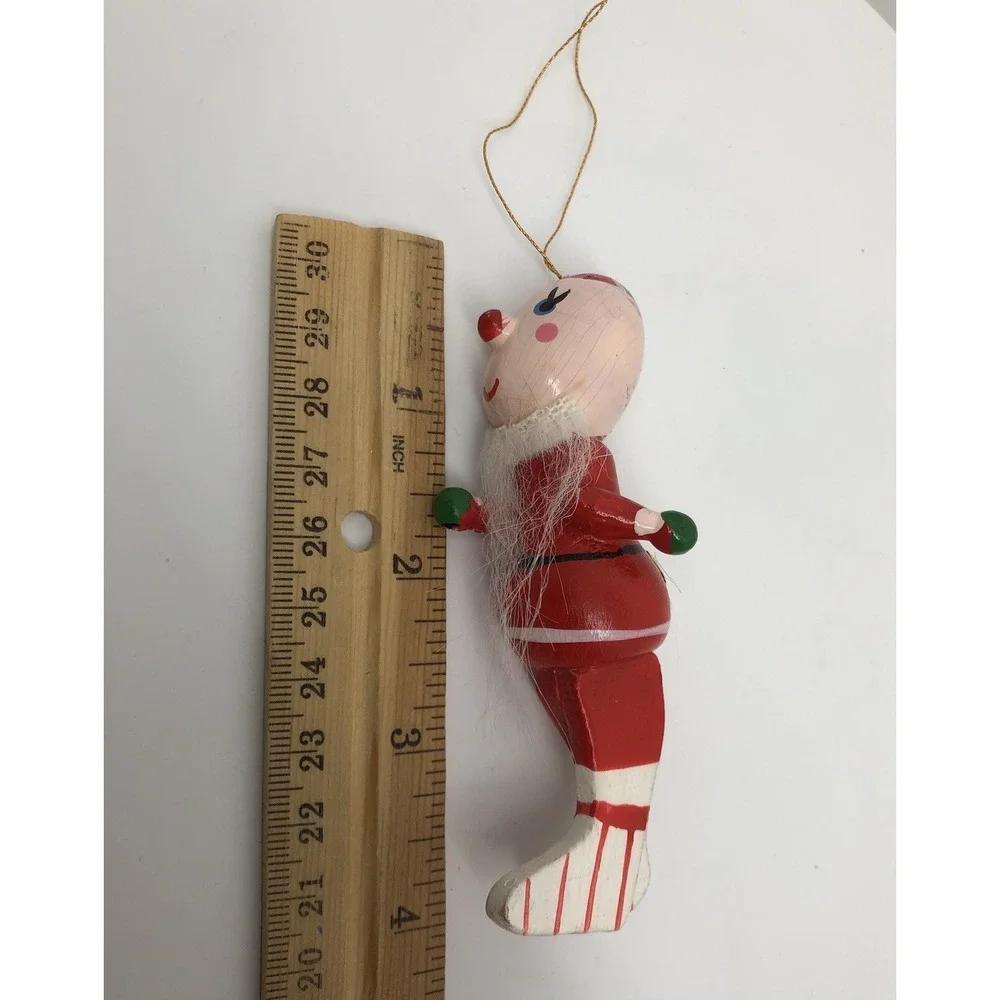 Vintage Wooden Hand Painted Christmas Ornament Santa Elf w/ Beard 4